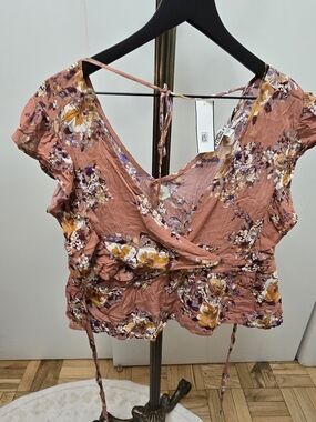 Floral Ruffle Wrap Top - Dusty Rose